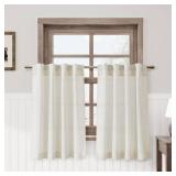 Nanspring Linen Cafe Curtains 30 Inch Length Light Filtering Semi Sheer Mini Curtains for Small Window Basement Bathroom Natural Back Tab Rod Pocket Pleated Short Sheer Kitchen Curtain 30x30 Cream