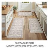 GRANNY SAYS Boho Kitchen Rug Sets of 3, Non Slip Washable Faux Wool Kitchen Mats for Floor, Thick Soft Anti-Fatigue Comfort Standing Mat Runner Rugs for Hallway Laundry Room, Beige