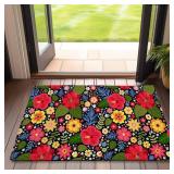 Front Door Mat,Colorful Flowers Indoor Outdoor Entrance Exotic Floral Welcome Doormats,Non-Slip Low Profile Entryway Mats for Porch Patio 17