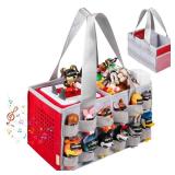 Partreko Carrying Case Compatible with Tonies Box with Audio Position, Portable Travel Storage Bag for Tonies Figures with 24 Elastic Strap, Soft Felt Organizer Case for Toniebox Accessories Gray&Red