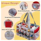 Partreko Carrying Case Compatible with Tonies Box with Audio Position, Portable Travel Storage Bag for Tonies Figures with 24 Elastic Strap, Soft Felt Organizer Case for Toniebox Accessories Gray&Red