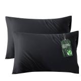 Bedsure Zipper Pillow Cases Queen, Cooling Pillow Cases Queen Size Set of 2, Rayon Derived from Bamboo Cooling Pillowcases for Hot Sleepers, Soft & Breathable Bed Pillow Covers, Black, 20x30 Inches