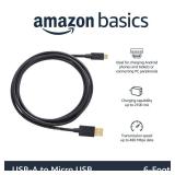 Amazon Basics USB-A to Micro USB Charging Cable, 480Mbps Data Transfer Speed, Gold-Plated Plugs, Compatible with Android Phones and Tablets, 6 Foot, Black
