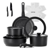 JEETEE Pots and Pans Set Non Stick 17pcs, Kitchen Cookware Sets with Detachable Handle, Induction Nonstick Cookware Set with Removable Handle, Stackable RV Cookware, Oven Safe, PFAS/PFOA Free, Black