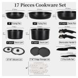 JEETEE Pots and Pans Set Non Stick 17pcs, Kitchen Cookware Sets with Detachable Handle, Induction Nonstick Cookware Set with Removable Handle, Stackable RV Cookware, Oven Safe, PFAS/PFOA Free, Black