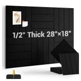 AkuDecor 1/2\" Thick Cork Board for Office, 6 Pack Felt Wall Tiles -28\"x18\" with Safe Adhesive Tabs, Large Bulletin Board, Push Pin Board Organizer Wall - Black
