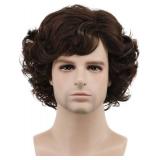 karlery Adult Men Brown Short Fluffy Curly Wig Halloween Cosplay Wig Anime Costume Party Wig