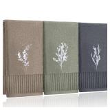 FuWeave 3 Pcs Boho Botanical Hand Towels Bathroom Decor Retro Embroidered Minimalist Nature Floral Boho Decorative Towels for Bathroom Kitchen Decor, 100% Cotton, 13.3 x 29.5