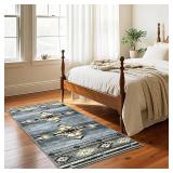B BENRON Hallway Runner Rug 2 x 4, Non-Slip Western Runners for Bedroom Kitchen, Accent and Tribal Style Long Rugs Washable, Grey