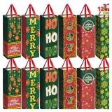 JOYIN 12 PCS Christmas Wine Gift Bags Holiday Wine Bottles Wrap Bags with Handles for Gift Wrap,Winter Holiday Anniversary Engagement Thanksgiving Home Table Decoration (14 x 5 x 4.75")