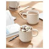 LE TAUCI Stackable Coffee Mugs Set with Stand, Ceramic Embossment Coffee Cups for Au Lait, Cappuccino,Latte,Cafe,Mocha,Tea, Suit For Housewarming Wedding - 12 oz, Set of 4,Arctic white