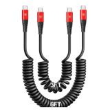 KIYODA Coiled USB C Cable for Car 3FT & 6FT, USB C to USB C Fast Charging Cable USB Type C Cord Compatible with iPhone 17/16/15/Plus/Pro/Pro Max/MacBook Pro 2020/iPad Pro 2020/Samsung Galaxy S23-Red