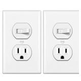 BESTTEN 2 Pack Combination Toggle Light Switch and Duplex Receptacle Outlet, Single Pole Toggle Wall Switch, Grounded Outlet, Combo Style, 15 Amp, Wallplate Included, UL Listed, White