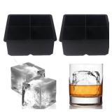 Large Ice Cube Trays Silicone (2.5-Inches) - Giant Cocktail Silicone Ice Maker, Scotch Whiskey Ice Cube, Easy Release Reusable Ice Cubes,Food Grade (Black 2 Tray)