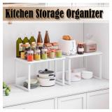 MARTY Kitchen Countertop Organizer Cabinet Shelf, 17x12.4 Large Spice Racks Counter Shelf Microwave Oven Rack Desktop Storage Organization for Kitchen, Office, Metal & Wood, White