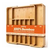 SMIRLY Silverware Drawer Organizer Bamboo Kitchen Drawer Organizer, Adjustable Utensil Holder and Cutlery Tray, Drawer Dividers for Flatware and Kitchen Utensils
