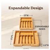 SMIRLY Silverware Drawer Organizer Bamboo Kitchen Drawer Organizer, Adjustable Utensil Holder and Cutlery Tray, Drawer Dividers for Flatware and Kitchen Utensils