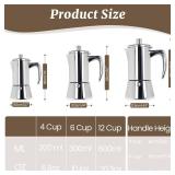 Supvision 12 Cup Thickened Moka Pot 304 Stainless Steel 600ml Italian Espresso Coffee Maker Stovetop CoffeeMakers Mocha Pot Percolator for Induction Stove Classic Cafe Makers Portable for Easy Brewing