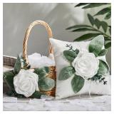 Otuuz Rustic Flower Girl Basket and Ring Bearer Pillow Set with 600 Pcs Rose Petals Flower Girl Basket Boho Rustic Flower Basket Wedding Flowers Boho Flower Girl Gift