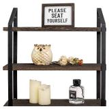 Mkono Floating Wall Shelves 3 Tier 17 Inch Rustic Hanging Shelf with Metal Bracket Wall Mount Wood Storage Display Shelves for Living Room Bathroom Bedroom Kitchen Office,Medium