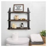 Mkono Floating Wall Shelves 3 Tier 17 Inch Rustic Hanging Shelf with Metal Bracket Wall Mount Wood Storage Display Shelves for Living Room Bathroom Bedroom Kitchen Office,Medium