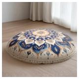 DAWNYIELD Meditation Cushion 32 Inch Round, Extra Thick Memory Foam Floor Pillow with Removable Washable Cover, Bohemian Mandala Yoga Cushion for Adults - Ideal Gift & Holiday Decor, Blue