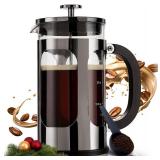 BAYKA French Press Coffee Maker, Easy to use,Large 304 Stainless Steel Coffee Press, Cold Brew Heat Resistant Thickened Borosilicate Coffee Pot for Camping Travel Gifts, 34 Ounce, Dark Pewter