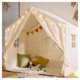 Tiny Land Kids Tent with Mat and Star Lights, Indoor Playhouse for Toddlers, 57\"x36\"x52\" Large Reading Nook for Girls & Boys, Modern Bed Canopy for Kids Room