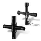 WORKPRO 2PC 4 Way Water Key Wrench, 40Cr Universal Utility Sillcock Key and Multifunctional Heavy-Duty Water Valve Key Tool for Faucet, Spigot, Electric Meter & Cabinet, 1/4\", 9/32\", 5/16\", 11/32\"