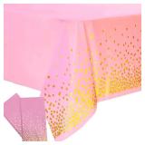 2 Pack Plastic Pink Tablecloth - Disposable Pink & Gold for Rectangle Tables 54\" x 108\" - Party Decorations for Birthdays, Thanksgiving, Christmas, Valentines, Weddings, Outdoor BBQ & Picnics