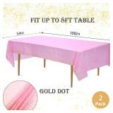 2 Pack Plastic Pink Tablecloth - Disposable Pink & Gold for Rectangle Tables 54\" x 108\" - Party Decorations for Birthdays, Thanksgiving, Christmas, Valentines, Weddings, Outdoor BBQ & Picnics