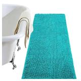 LOCHAS Luxury Bathroom Rug Shaggy Bath Mat 24 x 60 Inch, Washable Non Slip Bath Rugs for Bathroom Shower, Soft Plush Chenille Absorbent Carpets Mats, Teal Blue