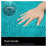 LOCHAS Luxury Bathroom Rug Shaggy Bath Mat 24 x 60 Inch, Washable Non Slip Bath Rugs for Bathroom Shower, Soft Plush Chenille Absorbent Carpets Mats, Teal Blue