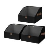StorageWorks Closet Storage Bins, Trapezoid Organizer Box for Shelves, Fabric Clothes Bin, Foldable Organizing Baskets with Handles, Small, Black, 3-Pack
