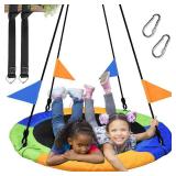 PACEARTH 40 Inch Saucer Tree Swing Flying 900lb Weight Capacity 2 Added Hanging Straps Adjustable Multi-Strand Ropes Colorful Safe and Durable Swing Seat for Children