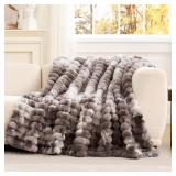 Cozy Bliss Faux Fur Throw Blanket for Couch, Cozy Warm Plush Striped Blanket for Sofa Bedroom Living Room, 50 * 60 Inches Tie-dye Grey