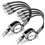 MINLU Multi Charging Cable 4A, 2Pack 4Ft Retractable Multi Fast Charger Cable, Multiple Charging Cord, 4 in 1 Multi USB Cable with Type C/Micro USB Ports for Cell Phones/IP/Galaxy/PS/Tablets/iPads