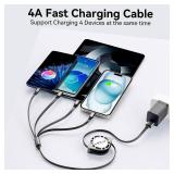 MINLU Multi Charging Cable 4A, 2Pack 4Ft Retractable Multi Fast Charger Cable, Multiple Charging Cord, 4 in 1 Multi USB Cable with Type C/Micro USB Ports for Cell Phones/IP/Galaxy/PS/Tablets/iPads