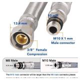 PLUMBINGMASTER 16\" Faucet Supply Line, 3/8\" Female Compression Thread M10 Male Connector, CUPC Braided Stainless Steel Water Hose for Sink Faucet 2 pcs
