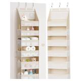 Criusia Over the Door Organizer, 6-Shelf Closet Hanging Storage with 13 Mesh Pockets, 55lbs Capacity Behind the Door Storage for Baby Nursery, Bathroom, Bedroom, and Dorm, Beige