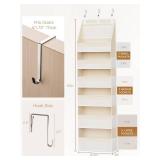 Criusia Over the Door Organizer, 6-Shelf Closet Hanging Storage with 13 Mesh Pockets, 55lbs Capacity Behind the Door Storage for Baby Nursery, Bathroom, Bedroom, and Dorm, Beige