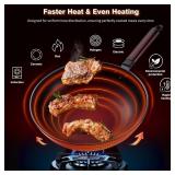 Teewe Carbon Steel Wok -13 Inch Woks & Stir-fry Pans Nonstick, Wok Pan with Lid Spatula and Dish Brush: Pre-Seasoned Flat Bottom Chinese Woks for Induction, Electric, Gas, All Stoves