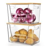 Delamu 2 Set Pantry Organizers and Storage, Trash Bag Holder Under Sink Organizer for 4-13 Gal Bags, Trash Bag Dispenser with Bamboo Top for Onion, Potato, Garlic, Clear (11-7/32\"L*7\" W*7-1/8\"H)