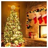 Brizled Christmas Tree Topper, 8\" Lighted Angel Tree Topper with 11 Count Lights, Siver Tinsel Wreath Tree Toppers, Warm Lighted Angel Tree Topper with 10 Flowers, Plug in Treetop for Christmas Tree