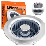 Nipoko Kitchen Sink Drain Strainer - Upgraded Kitchen Sink Stopper,Sink Stopper Kitchen Drain,Stainless Steel Drain Plug with Anti-Clog Basket Drain Stopper Combo,for Standard 3-1/2