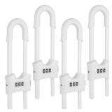 4 Packs Sliding Cabinet Locks, Baby Proofing U-shaped Child Safety Latches Adjustable White Locks For Handles Knobs Drawers - White