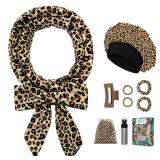 Gwabee No Heat Overnight Curl Headband - 70\" Soft Ribbon Wrap for Long Hair, 9 PCS Curling Rods Set - Leopard Print Curls Headband