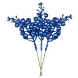 Lvydec 16pcs Christmas Glitter Berry Stems, 7.8\" Artificial Christmas Picks for Christmas Tree Ornaments, DIY Xmas Wreath, Crafts, Holiday and Home Decor (Dark Blue)