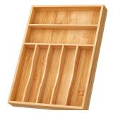 BAMEOS Bamboo Silverware Drawer Organizers, 11.9 inch Utensil Drawer Organizer for Kitchen Drawers, 7 Slots Total Large Flatware Organizer for Knives Cutlery Spoons Forks (Natural)
