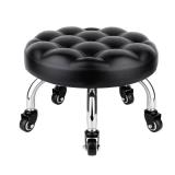 OBMMIRAO Pedicure Stool Low Roller Seat,Swivel stools Round Stool with Wheels, Black Low Chair with Wheels,PU Leather (Black StyleB)